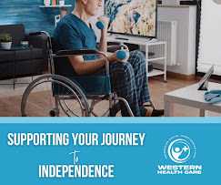 Western Health Care promotional display featuring a wheelchair user