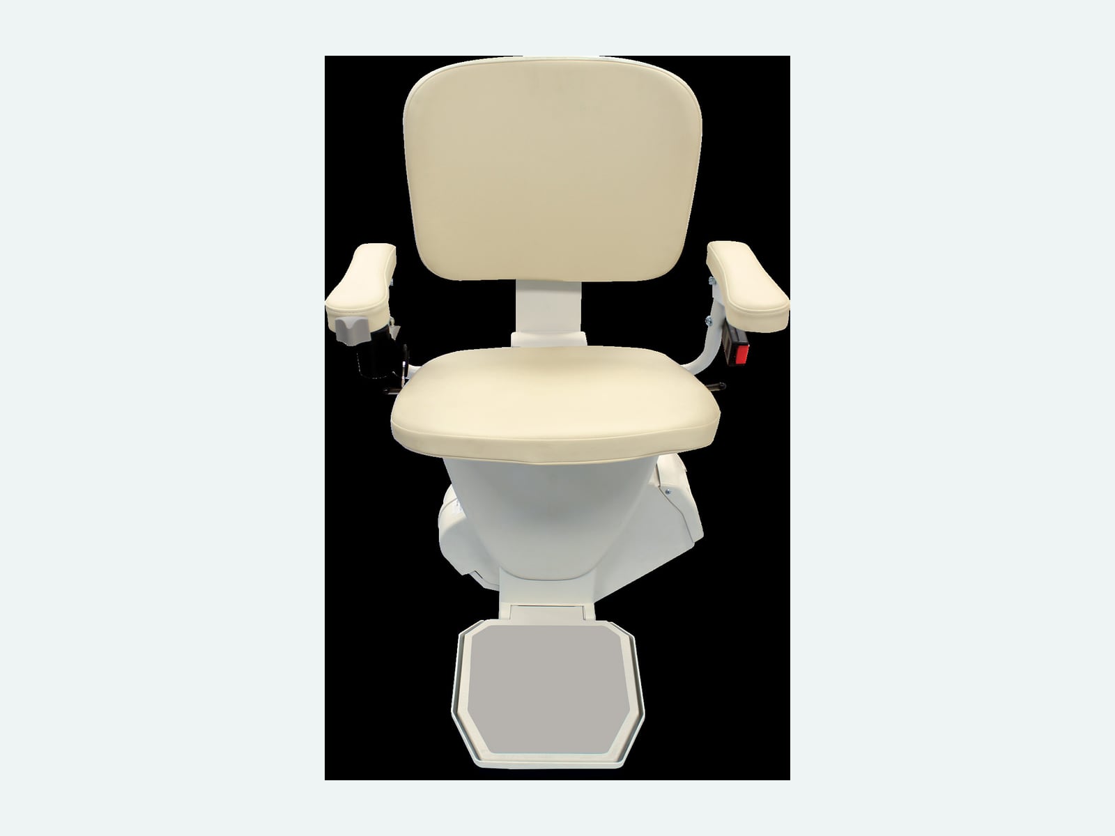 The AmeriGlide Rave 2 straight stair lift, seat and footrest deployed