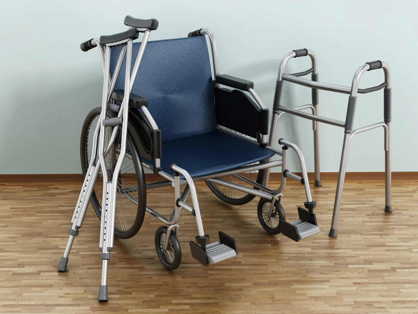 Wheelchair, walker, and crutches for everyday mobility
